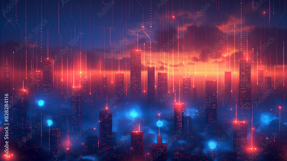 Vector illustration of a smart city on a wireless signal floor. Iconic technology references. All elements are in separate layers . Easy to modify. Vector illustration of a smart city on a wireless signal floor. Iconic technology references. All elements are in separate layers . Easy to modify.