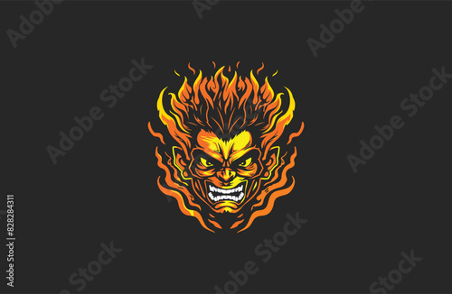 Angry titan monster onfire vector logo apparel design illustration