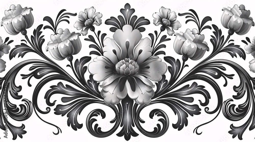 Fototapeta premium Seamless vintage motif with ornate signs in black and white