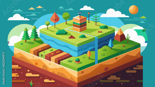 A detailed vector graphic of a cross-section of a healthy, layered soil ecosystem.