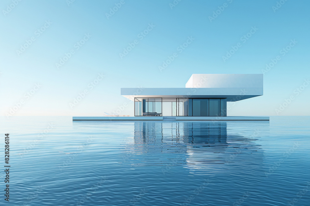 Modern buildings by the lake.Empty architectural background. Modern buildings by the lake.Empty architectural background.