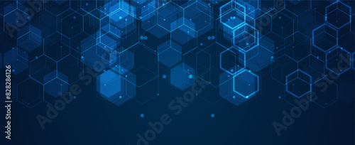 Digital technology background. Abstract hexagons background with lines and dots. Design for science, medicine or technology