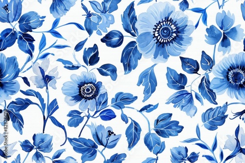 Watercolor Seamless pattern with blue and white