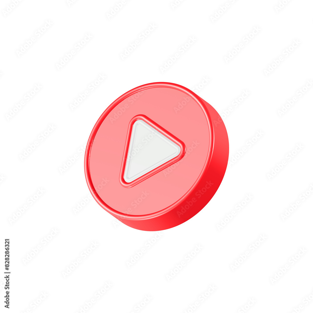 play player button icon 3d red color