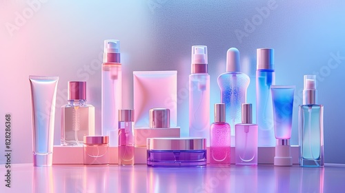 Cosmetic bottle containers on colorful background. © foto.katarinka