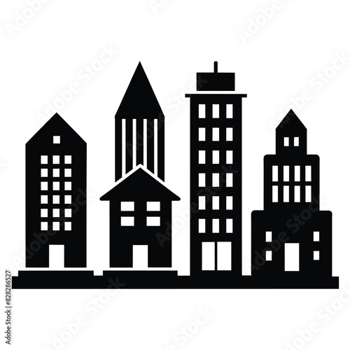 Set of Buildings linear icons black vector on white background