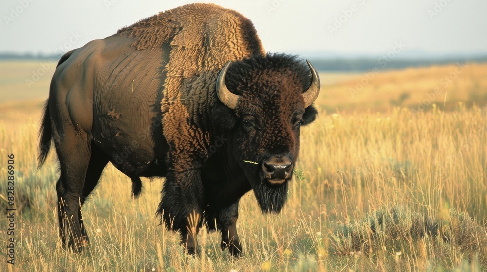 An expansive prairie once dominated by bison now home to a diverse range of grassland animals. An expansive prairie once dominated by bison now home to a diverse range of grassland animals.