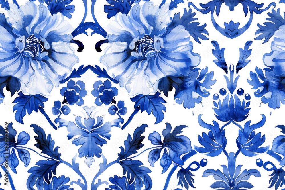 Watercolor Seamless pattern with blue and white Watercolor Seamless pattern with blue and white