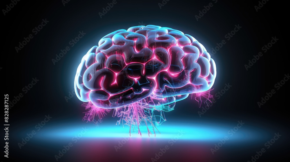 technological human brain with neon illuminated details technological human brain with neon illuminated details