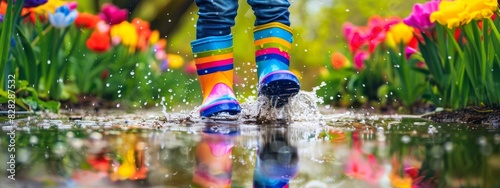  Happy Children's Day: Colorful Childhood Adventures in Rain Boots. 4K HD Wallpaper. AI-Generated Design.