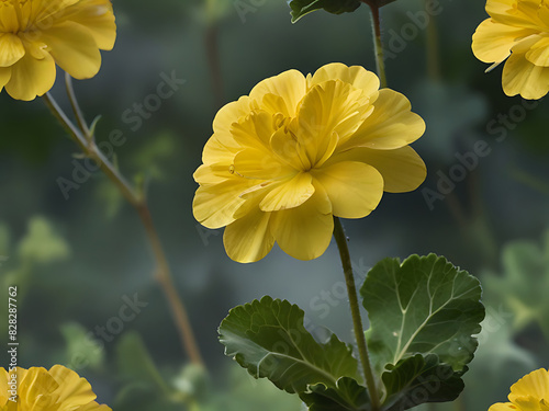 Imagine a yellow geranium, its petals like rays of sunshine, with two buds on the branch waiting to bloom. Generative AI photo