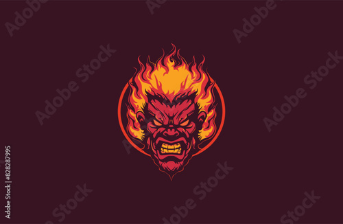 Angry titan monster onfire vector logo apparel design illustration