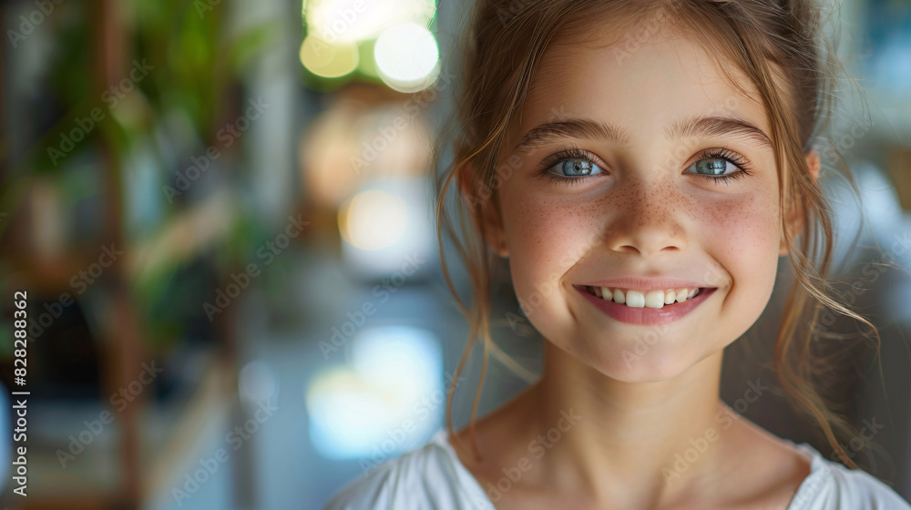 Smiling girl with an amazed expression, presenting copy space for a sale Smiling girl with an amazed expression, presenting copy space for a sale