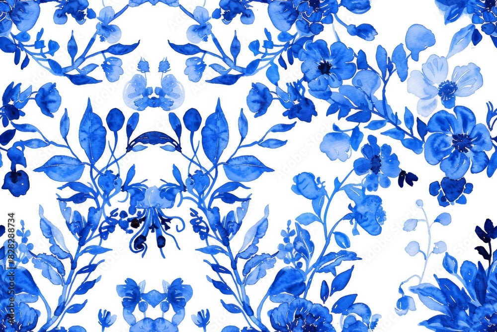 Watercolor Seamless pattern with blue and white