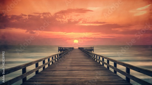 Tranquil Pier at Sunset  Vintage Digital Art