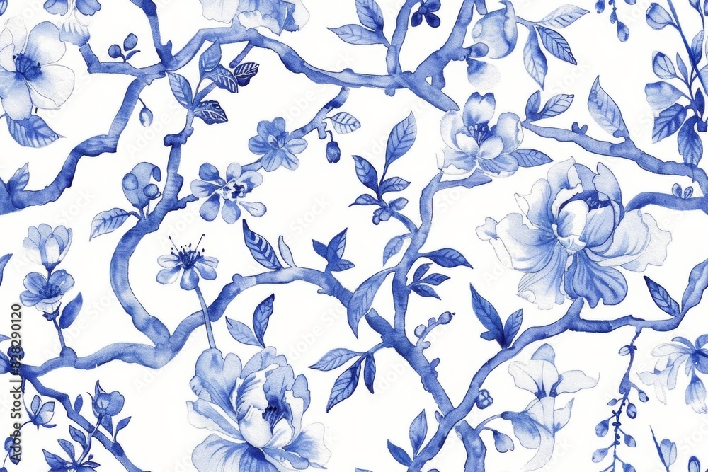 Obraz premium Watercolor Seamless pattern with blue and white