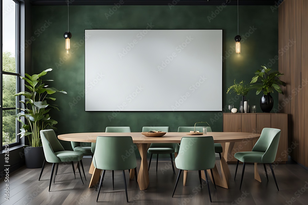 Dining room with green and wood tones, Modern minimalist restaurant or coffeehouse interior, large space cafe mockup for menu template, hotel or eatery area, 3D render Dining room with green and wood tones, Modern minimalist restaurant or coffeehouse interior, large space cafe mockup for menu template, hotel or eatery area, 3D render