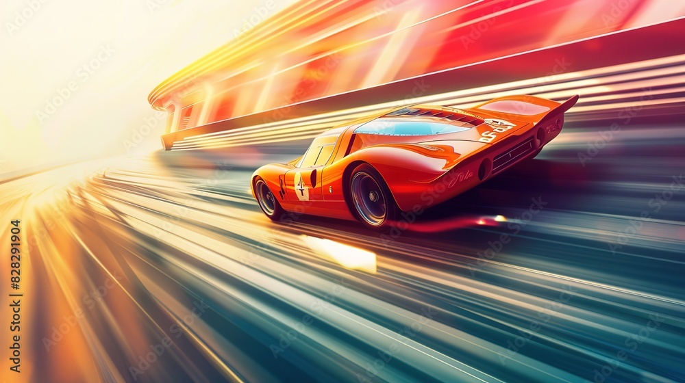 Race car racing on speed track with motion blur background. 3D ...