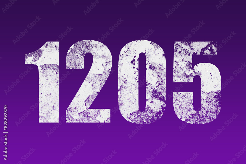 flat white grunge number of 1205 on purple background. flat white grunge number of 1205 on purple background.