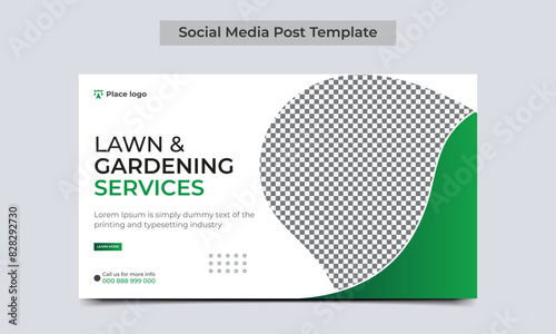 Lawn and Gardening service social media post web banner template. vector illustration.
