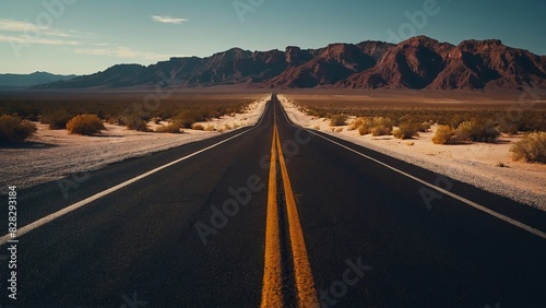 Retro stylized picture of a scenic desert road, travel concept. © DEER FLUFFY