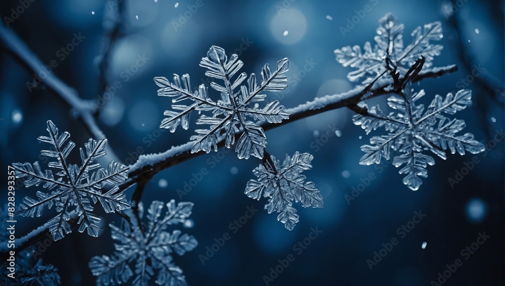 blue background with snowflakes frozen branches. blue background with snowflakes frozen branches.