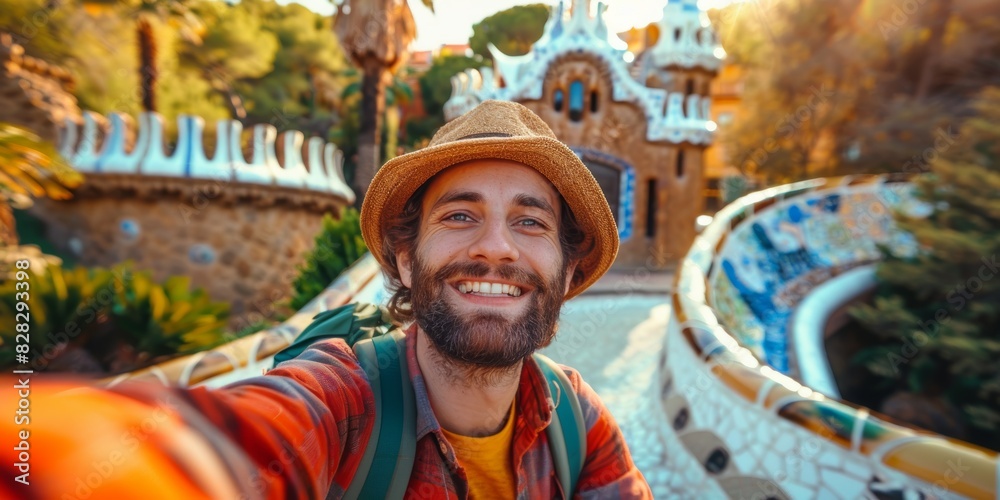 Man Taking Selfie in Front of Castle Man Taking Selfie in Front of Castle