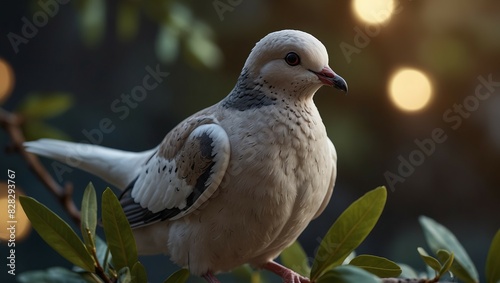 A peace dove carrying an olive branch as a sign of peace.