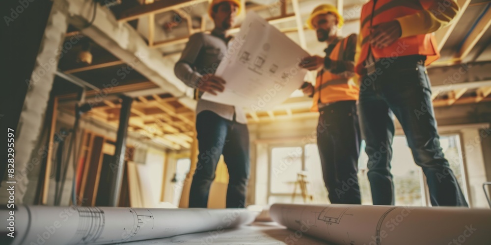 Architects and engineers collaborate on house design and construction. Skilled interior design team discuss Architects and engineers collaborate on house design and construction. Skilled interior design team discuss