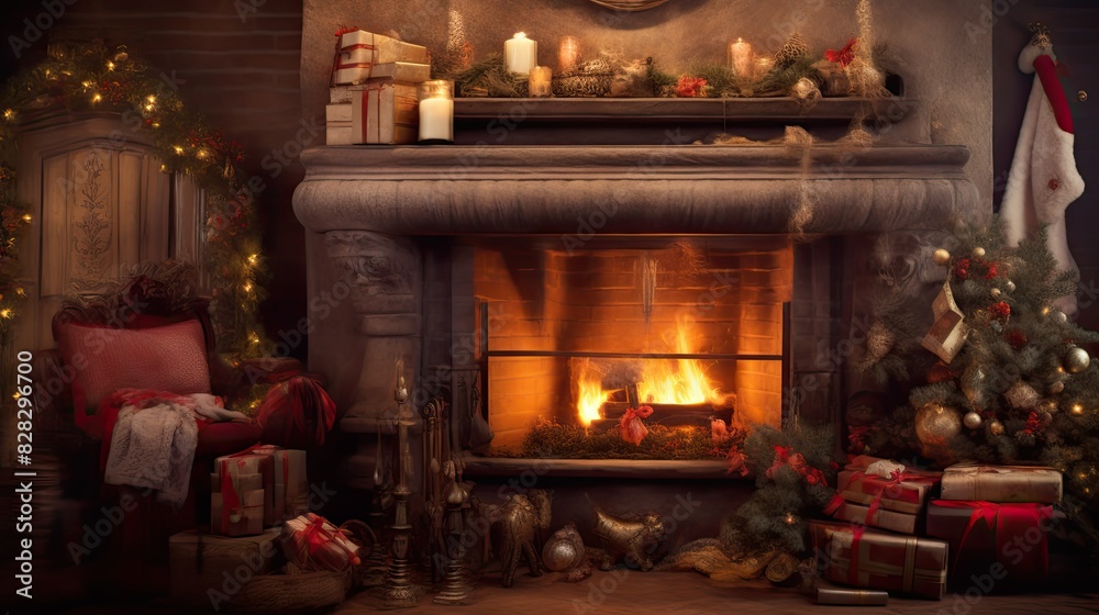 Cozy fireplace with crackling flames Cozy fireplace with crackling flames