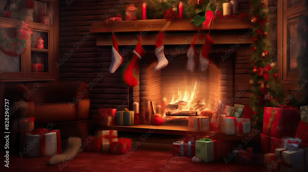 Cozy fireplace with crackling flames