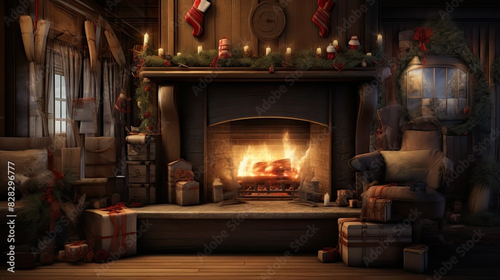 Cozy fireplace with crackling flames Cozy fireplace with crackling flames