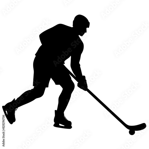Ice hockey player skating with puck vector silhouette white background (2)