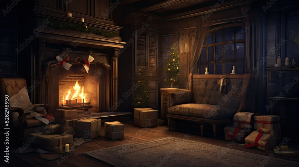 Cozy fireplace with crackling flames Cozy fireplace with crackling flames