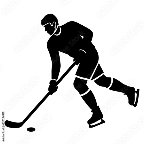 Ice hockey player skating with puck vector silhouette white background (24)