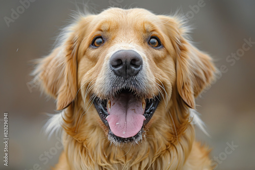  Close-up of a Golden Retriever Dog Sticking Out Its Tongue
