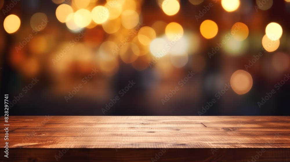 A Wooden table blurred background of restaurant of cafe with bokeh A Wooden table blurred background of restaurant of cafe with bokeh