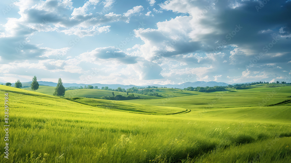 Sunny Field of Green Background: Lush Landscapes