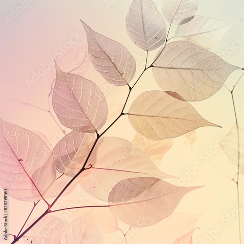 "Delicate Blossoms: Close-up View of Peach Leaves Against a Soft Pink Background"