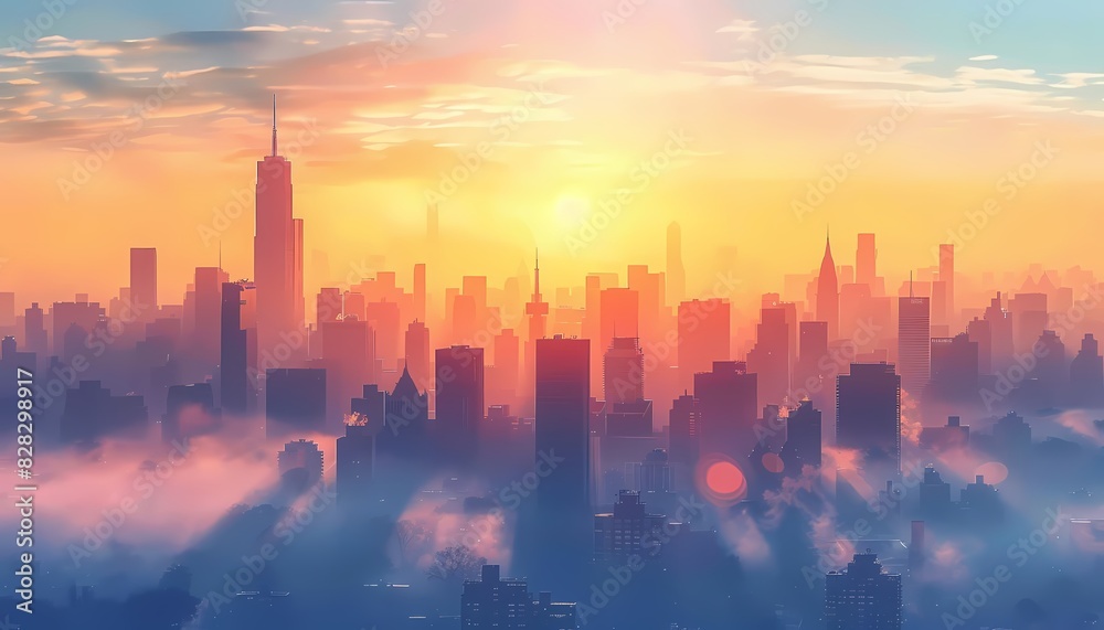 Imagine a flat design of a city skyline shrouded in smog Imagine a flat design of a city skyline shrouded in smog