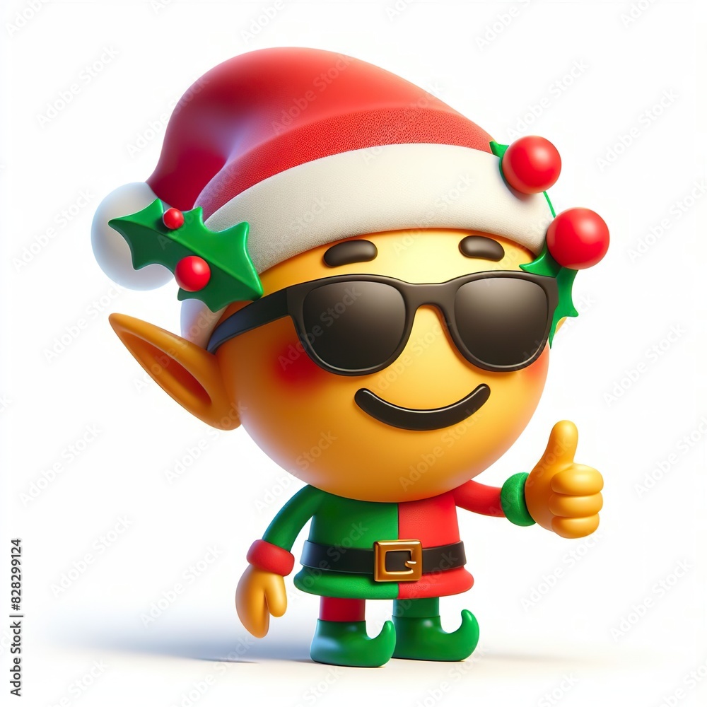3D christmas elf emoji thumbs up on a white background 3D christmas elf emoji thumbs up on a white background