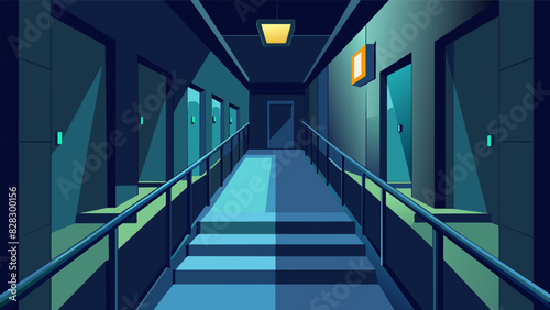 A welllit hallway with nightlights and strategically p handrails for better stability during nighttime trips to the bathroom.. Vector illustration photo