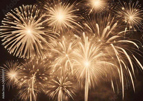 Beautiful Sepia Fireworks Illuminating the Night for Festive Celebrations. photo