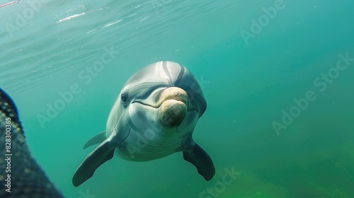 Close up Image of a Bottlenose Dolphin Taking a Selfie Underwater
