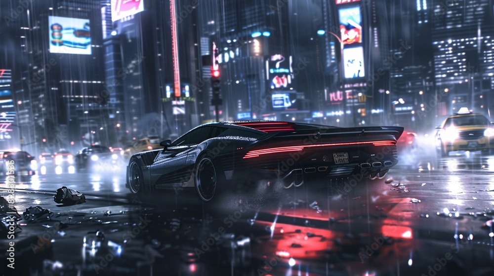 Nighttime Race through the City in Rainy Conditions Nighttime Race through the City in Rainy Conditions