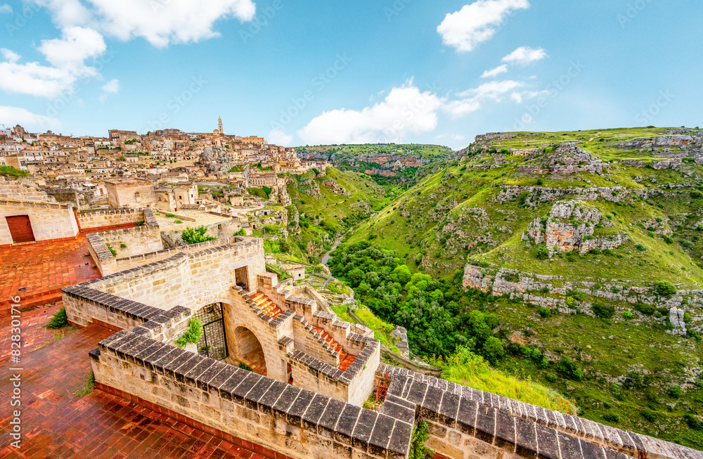 Fototapeta premium View of the ancient town of Matera, Sassi di Matera in Basilicata, southern Italy