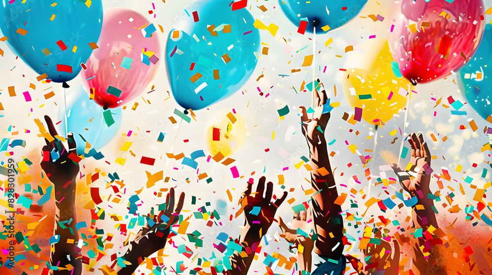 Obraz premium popart, party, celebrating, confetti, balloons, 