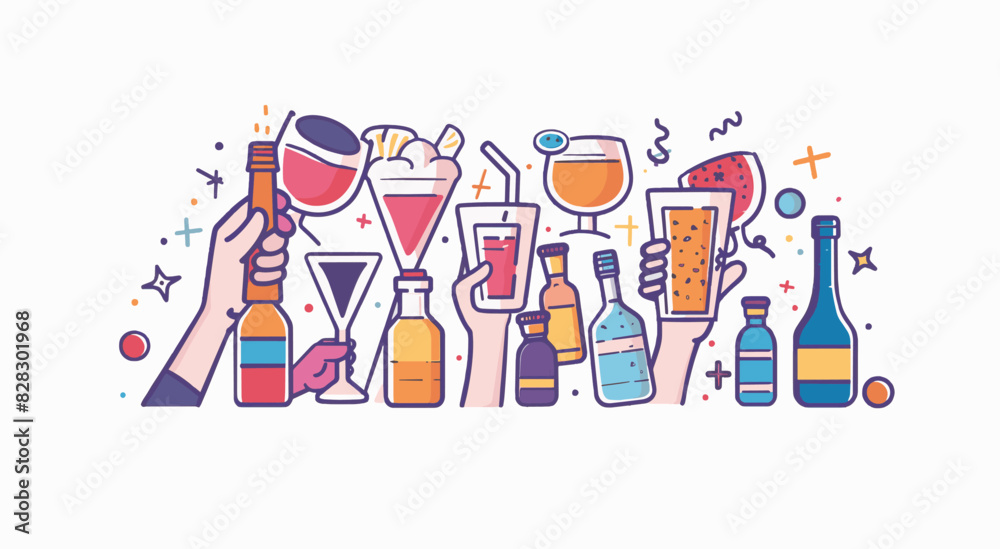 Obraz premium A group of people celebrating holding alcoholic drinks. Friends toasting with drinks