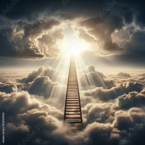 Ladder in the clouds. Conceptual image of hope and faith.