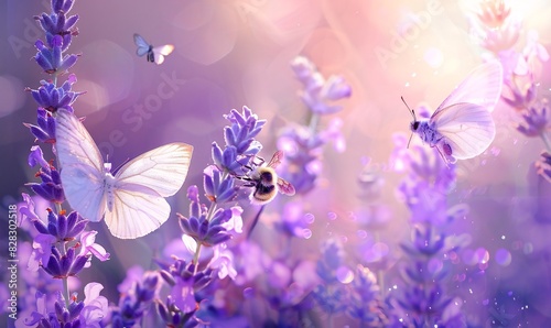 "Delightful Field of Lavender with Flying Butterflies"